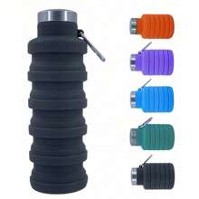 1 pièce Gourde pliable, Gourde pliable en silicone réutilisable, légère et étanche, convient pour les voyages, la gym, le camping, la randonnée, gourde de sport portable et étanche avec boucle de randonnée