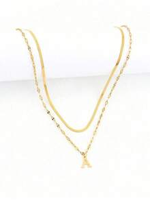 2 件不锈钢项链，26 个金银字母，欧美时尚风格，批发珠宝