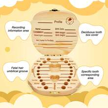 1pc Wooden Baby Teeth Box, Flip-Cover Style Tooth Fairy Box, Infant Tooth Collection Container For Boys And Girls