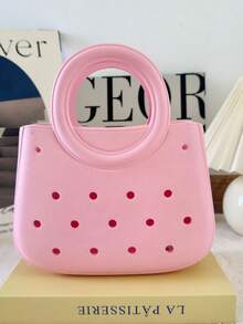 1pc EVA Solid Color DIY Hollow-Out Tote Bag, Waterproof Storage Basket, Beach Bag, Fashion Handbag - B - View 6