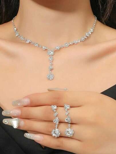 1 Bộ trang sức vòng cổ và hoa tai cô dâu phong cách thanh lịch, phụ kiện thời trang, phù hợp cho sự kiện đám cưới, đạo cụ trang phục cosplay và trang phục