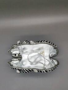 奢华动物图案水晶手拿包，金色水钻虎形晚宴包，适合女士婚礼、舞会、晚宴/宴会，最佳礼物 - 銀色 - 查看 9