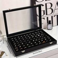 Hộp đựng nhẫn 100 ngăn có nắp trong suốt - Hộp đựng trang sức bằng da giả để đựng nhẫn, hạt và làm trang sức - Hộp đựng để bàn nhỏ gọn cho phụ nữ (Màu đen) - Nhiều màu - Xem 6