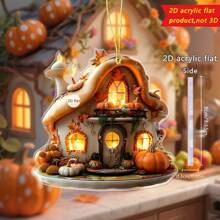 1pc Halloween Pendant Creative Pumpkin House Shape Bag Key Car Rearview Mirror Decoration Decoration Home Decor A Perfect Gift For Friends And Family.