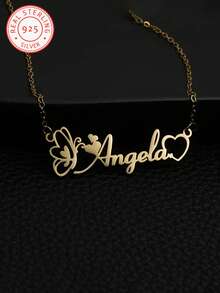 Collar de plata de ley 925 con nombre en inglés personalizado, diseño de corazón y mariposa, texto personalizado, joyería elegante y minimalista como regalo para mujeres, perfecto para el Día de San Valentín, cumpleaños, aniversario, uso diario, Acción de Gracias, Serie Heartfelt, el mejor regalo para la novia - Multicolor - Ver 4