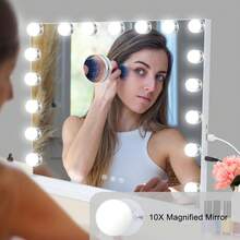 80x60cm 17 LED 灯泡化妆镜化妆镜照明 3 色化妆镜梳妆镜带 14/17 灯可调光灯泡返校 - 白色 - 查看 4