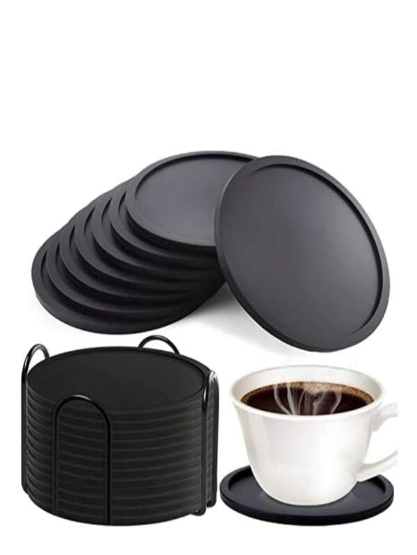 12er Set Silikon Untersetzer mit Aufbewahrungsständer - rutschfeste, hitzebeständige Getränke Untersetzer für Holz, Glas, Stein Tischplatten - robustes Küchen- und Esszimmer Zubehör, ohne Stromversorgung benötigt, minimalistisches Design für einfache Reinigung, Tischplattenschutz für Kaffee, Tee und andere Getränke