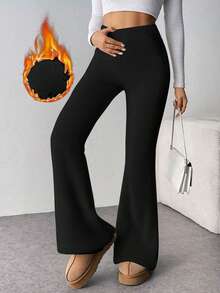 Damen Hohe Taille Einfarbige Lässige Warme Weite Hose, Dicke Warme Leggings für Fitness, Weiche Yogahose, Damenbekleidung, Damen Weite Hose, Damen Lange Hose