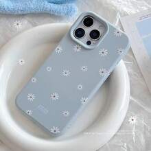 Flower GUCADI 烟蓝色 INS 风白色雏菊全包软壳手机壳，兼容 16/15/14/13/12/11 系列 - 柚子白 - 查看 1