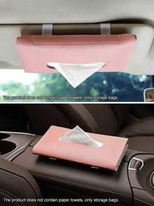 1pc PU Leather Car Sun Visor Hanging Tissue Box, Car Interior Storage Decoration Accessory - Black - View 7
