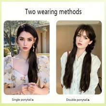 2 piezas Extensión de cabello de cola de caballo sintética, resistente al calor, onda natural, banda elástica, adecuado para todas las edades, estilo versátil - Pieza de cabello de 22 pulgadas