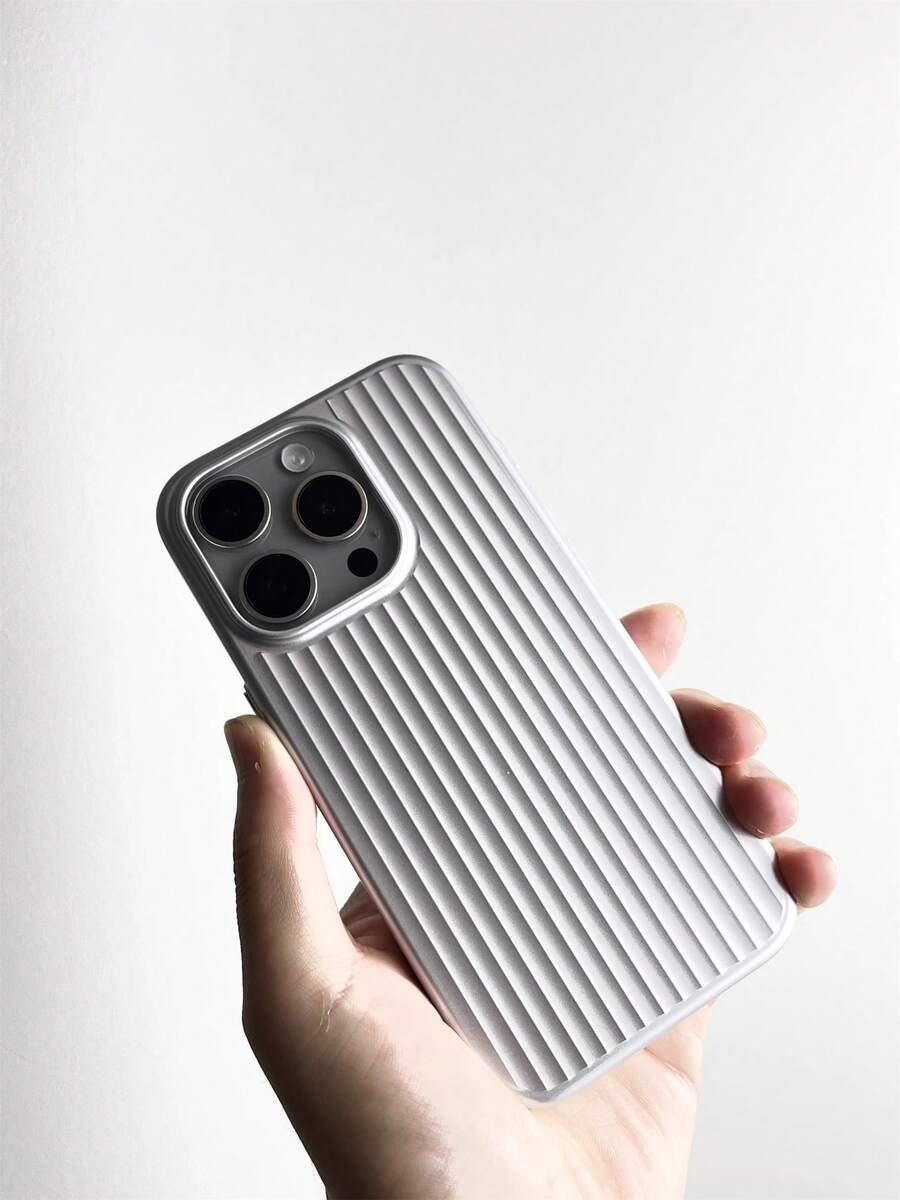 Luxury Striped Elements Fashion Silver Corrugated Shell Slim Hard Phone Case Compatible With IPhone & Galaxy Waterproof Shockproof Anti-Fall Scratch Resistant Spring Anniversary Gift