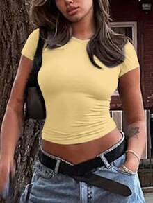 PLAYERA AMARILLA DE DAMA PARA ESTE VERANO IDEAL PARA GYM O CASUAL - Amarillo - Ver 4