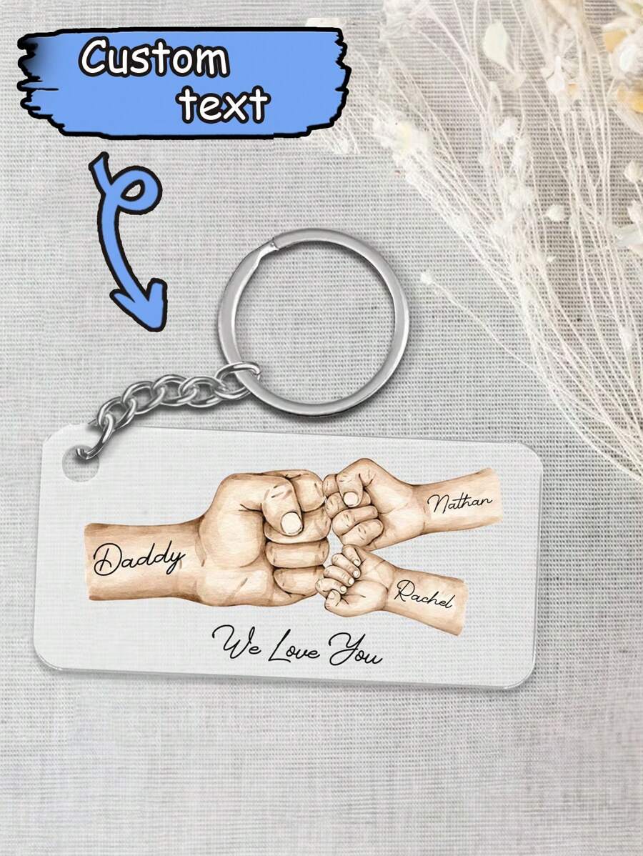 1pc Personalized Daddy's Team Fist Bump Keychain, Custom Dad Keychain, Father's Day Gift From Kids,Father's Day Keychain,Fist Bump Dad - Multicolor - View 1