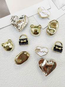 12 件 ABS 树脂金色手提包链鞋饰闪亮熊鞋装饰 DIY 波动心形鞋配件可拆卸多功能鞋夹女士凉鞋拖鞋沙滩包装饰圣诞节万圣节情人节生日节日派对礼物（不含鞋子）