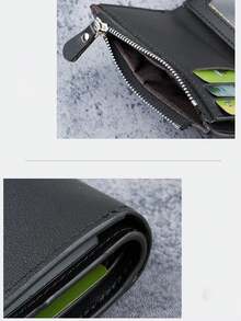 1 件新款男士短款钱包，多功能拉链钱包，带多个卡槽，大容量商务男士零钱包 - 黑色 - 查看 3