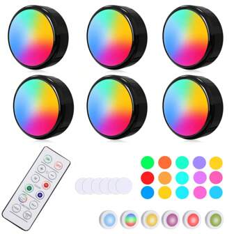 3 pièces/6 pièces Veilleuses LED, Lampes de placard rondes, Spots encastrés, Veilleuses sans fil avec télécommande, Éclairage d'armoire - Alimenté par batterie - Éclairage sous le comptoir pour salon, chambre, escalier, armoires