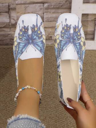 Damskor med tryck, Loafers med andasmönster, Skor med mjuk botten, Perfekt för semester och resor