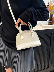 多用途时尚贝壳拼布托特包，个性化拼色手提包，多功能通勤斜挎包