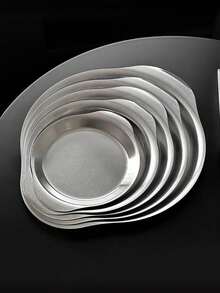 1 pièce Plateau rond en acier inoxydable à double poignée, plateau de service pour les collations, le café, le thé, les desserts dans le style de café