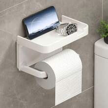 1 Toilet Paper Organizer, Wall-Mounted Bathroom Organizer, Non-Adhesive Paper Holder, Dual-Purpose Organizer, Phone Holder, Toiletries Organizer Holder, Bathroom And Toilet Accessories