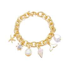 1 件夏季海滩休闲风格时尚度假蓝尾贝壳海星珍珠吊坠手链，适合日常使用、旅行、度假、派对、佩戴、海滩、海洋多元素吊坠，夏季穿着必备手链。 - 彩色 - 查看 14