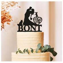 1 pieza Decoración para tarta de boda con gato, decoración de silueta para tarta con 2 gatos, con nombres personalizados y fecha, para tarta de boda, cumpleaños, feriados, con opción de 12 colores, regalo para pareja, padre, hijos, mujer. - Negro - Ver 2