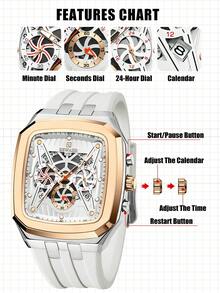 REWARD Men's Quartz Watch Business Fashion Style Timing Calendar Luminous Hands Multi-Functional Men Wristwatch High Quality Gift Classic Design Silicone Watch Band - White - View 7