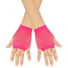 1 Pair Women's Fashion New Punk Y2K European And American Hollow Net Short Sexy Stretchy Gloves For Nightclub, Multi Color