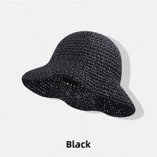 Classic Straw Braid Hat, Women's Beach Sun Hat, Versatile Bucket Hat, UV Protection, Spring/Summer Vacay Vibes Vacaciones Relax - Màu Khaki - Xem 9