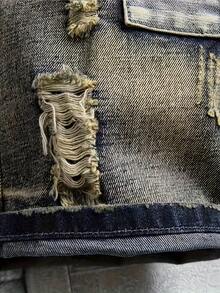 Men's Denim Shorts Summer Ripped Patch Men's Mid-Length Slim Fit Straight Ripped Men's Pants European And American Style - Nostalgic Blue - View 4