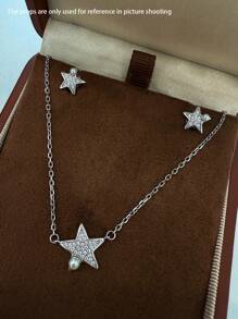 1 Set de joyería de plata de ley 925 con circonita cúbica y perlas de concha con diseño de estrella