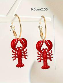 1 对，全新夏季度假海洋风女士耳环，时尚波西米亚海洋生物系列红漆龙虾耳环，非常适合节日派对、生日派对和日常时尚穿着，适合感恩节和圣诞节，送给朋友和同事的最佳礼物