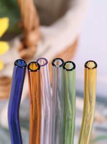 10pcs Reusable Colored Glass Straws With 2 Cleaning Brushes, 20cm(8inch) Colored Glass Straws Suitable For Restaurants, Picnics, Camping, Sports, Milkshakes, Iced Tea, Juice,School Supplies