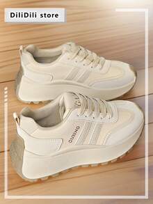 女士休闲运动鞋、平底运动鞋、运动路跑鞋 - 米色 - 查看 2