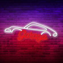 1 Stück LED Garagenschild, Neonlicht, per USB betrieben, wandmontierbar, mit Schalter, aus Kunststoff, Batterien nicht enthalten, geeignet für Garagendekoration, Autoliebhaber, Geschenk zum Vatertag