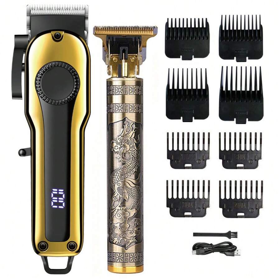 2pcs Set Men's Hair Clipper Beard Trimmer, Suitable For Home Styling Trim Tool, USB Rechargeable, , Multiple Limit Combs Included, Ideal For Body Hair Trimming, Holiday Gift,Battery Capacity: 1500mAh+600mAh