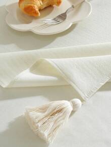 1 件流苏桌布，防水矩形桌布，多种尺寸可选，适用于家庭餐厅、厨房装饰、节日聚会、宴会、婚礼和酒店装饰 - 米色 - 查看 2