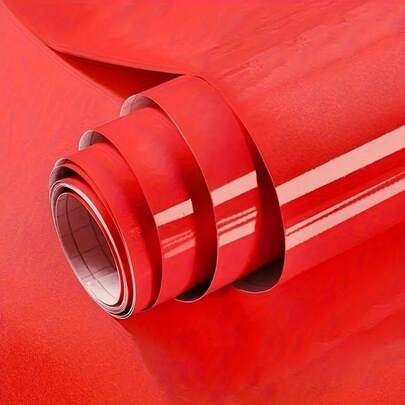 1 Roll Shiny Thick Red Room Decor Wall Paper, Waterproof Self-Adhesive Wallpaper, Removable And Reusable, Suitable For Kitchen, Bathroom, Living Room, Bedroom