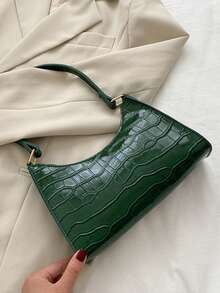 1pc Vintage Crocodile Pattern Underarm Handbag, Fashionable Versatile Shoulder Bag For Women , Vintage Bag - Green - View 2