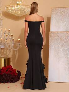 Modisches 3D Blumen Off-Shoulder rückenfreies Bodycon-Kleid, schwarz, neues Design, geeignet für Brautjungfer, Party, Hochzeit, Abendgarderobe