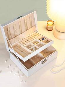 Luxury Jewelry Box With Lock & Key - Vintage Leather 2-Layer Organizer, Plush Velvet Lined For Necklaces, Rings, Earrings - Valentine's/Birthday Gifts For Women - Multicolor - View 12