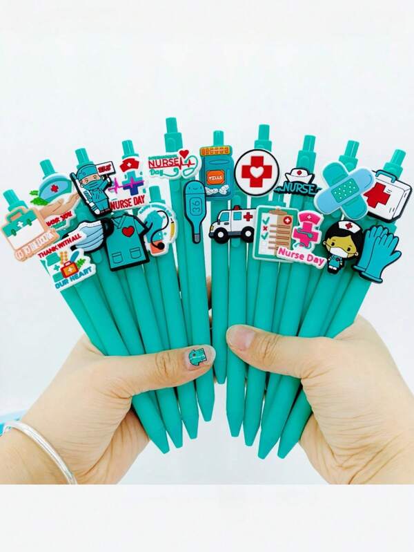 10/15 bolígrafos de bola azules y verdes, regalos con temática de enfermería para personal médico, material de escritura para médicos y enfermeras, suministros escolares, de vuelta a la escuela