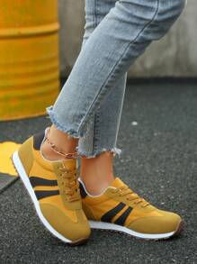 Women's Outdoor Colorblock Lace-Up Comfortable Round Toe Glow In The Dark Taller, Anti-Slip Breathable Sports Shoes