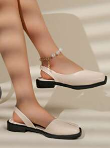 2025 Vintage Minimal Design Sandals, Low-Heel Closed-Toe Roman Sandals For Teenage Girls, Suitable To Pair With Skirts In Summer