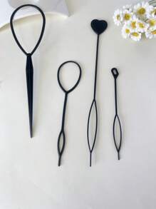 4pcs Black Hair Puller Topsy Braid Hair Styling Tools Girl Ponytail Creator Bridal Curly Hair Maker Plastic Loop Accessories