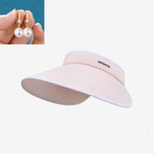 4 Stücke Sonnenhut mit farbiger Bordüre für Frauen, lässiger Urlaub/Strand Sonnenschutz, UV-Schutz, Unisex, mit Perlenohrringe