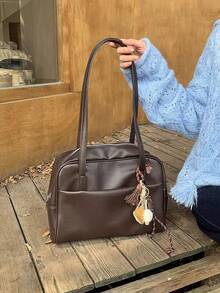 Túi đeo vai thiết kế gối phong cách Hàn Quốc mới, túi đeo vai cổ điển, túi tote dung tích lớn để đi làm/đi chơi, không có phụ kiện mặt dây chuyền (mặt dây chuyền dùng để chụp ảnh và không bao gồm) - Cà phê - Xem 3