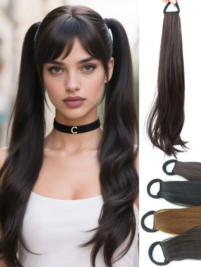 22-Inch Synthetic Ponytail Hair Extensions, High Temperature Fiber, Natural Wavy Texture, Elastic Band, Suitable For All Ages, Christmas Parties And Everyday Hairstyles - 1pc/2pcs Set (Easy To Wear)