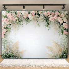 1 pièce Toile de fond photographique florale, bannière en tissu polyester avec des fleurs roses et blanches, sans alimentation électrique - idéal pour les mariages, les baby-showers, les anniversaires, la première communion et les célébrations en général - décor polyvalent pour la table de gâteau et la cabine photo